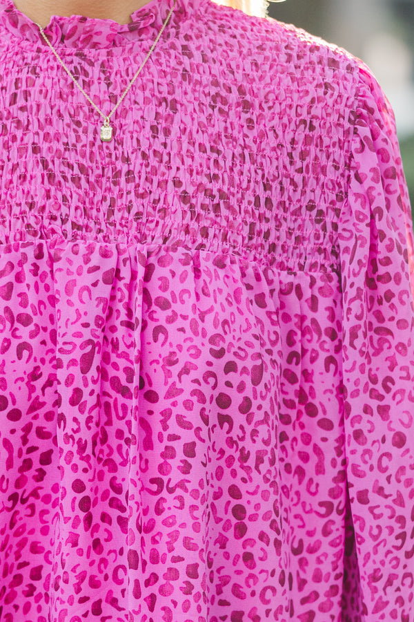 Check You Out Magenta Purple Leopard Blouse