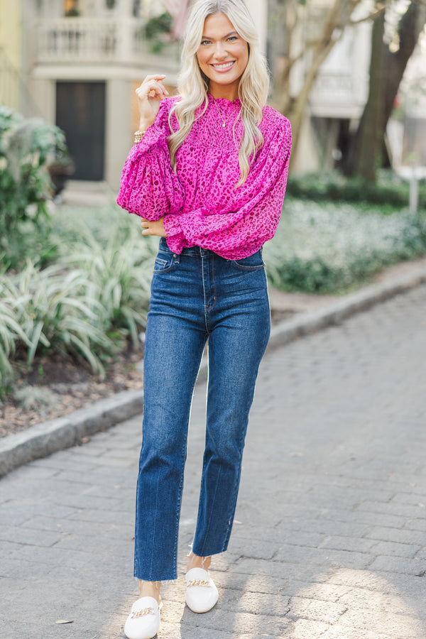 Check You Out Magenta Purple Leopard Blouse