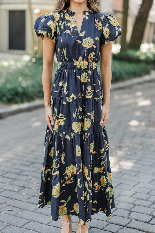 Always On My Mind Black Floral Midi Dress