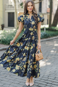 Always On My Mind Black Floral Midi Dress