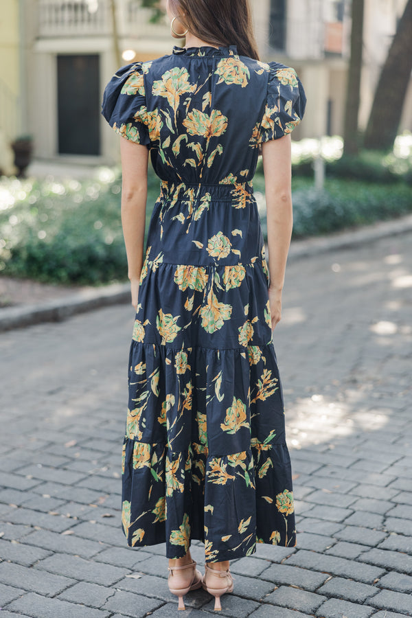 Always On My Mind Black Floral Midi Dress