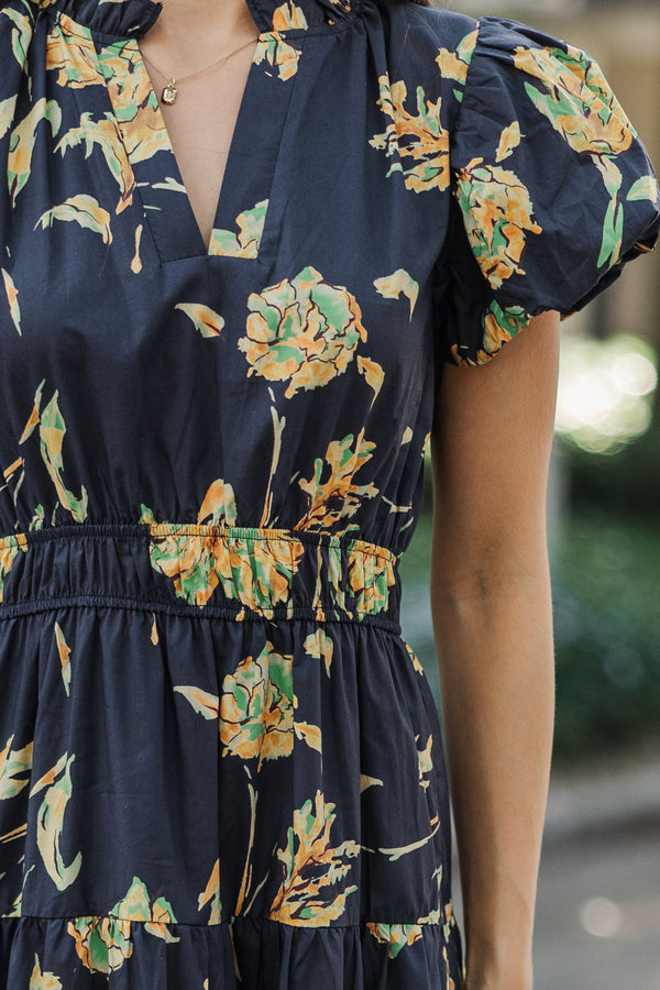 Always On My Mind Black Floral Midi Dress