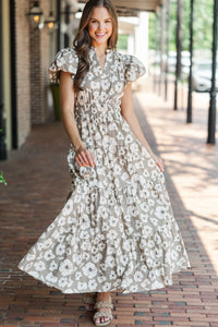 Take Note Taupe Floral Maxi Dress