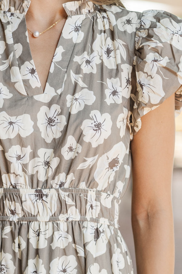 Take Note Taupe Floral Maxi Dress