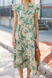 Created Beauty Olive Green Floral Midi Dress