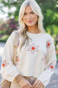 Perfect Example Cream White Floral Sweater