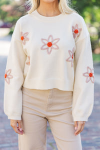 Perfect Example Cream White Floral Sweater