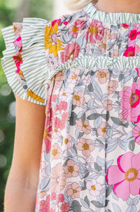 Full Of Love Pink Floral Ruffled Blouse