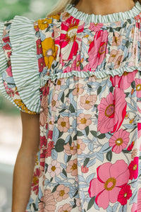 Full Of Love Pink Floral Ruffled Blouse