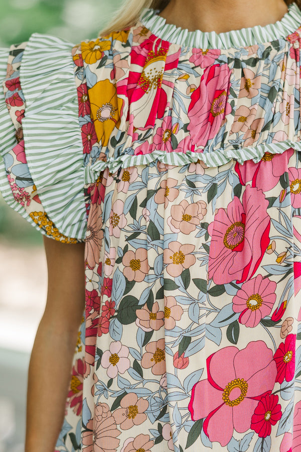 Full Of Love Pink Floral Ruffled Blouse