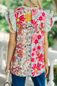 Full Of Love Pink Floral Ruffled Blouse