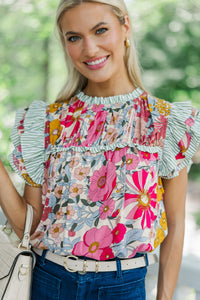 Full Of Love Pink Floral Ruffled Blouse