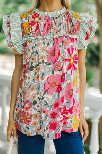 Full Of Love Pink Floral Ruffled Blouse