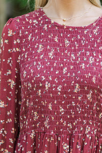 Getting Close Burgundy Red Ditsy Floral Blouse