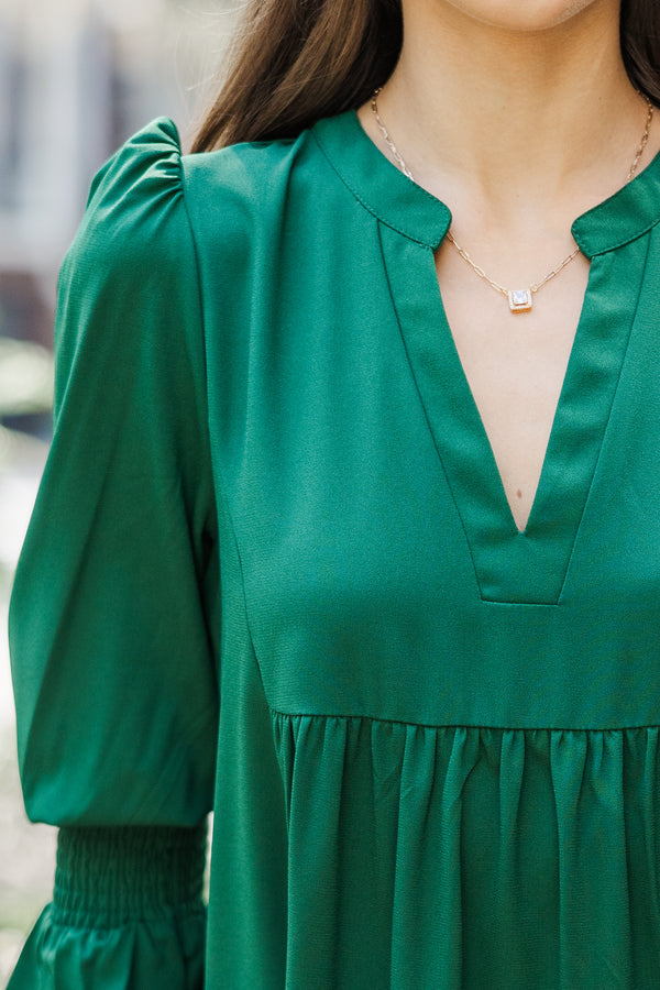 emerald green dress top All The Very Best Emerald Green Ruffled Dress, Small - The Mint Julep Boutique