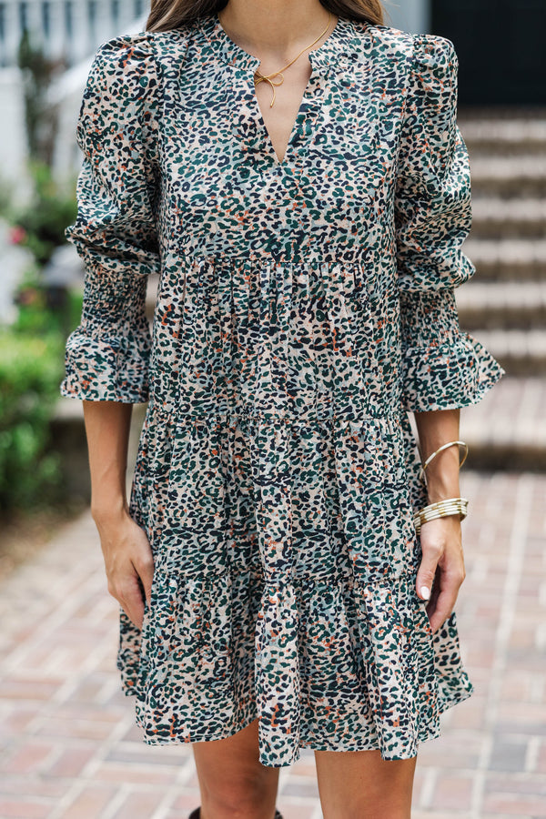In Your Happy Place Olive Green Leopard Dress