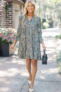 In Your Happy Place Olive Green Leopard Dress