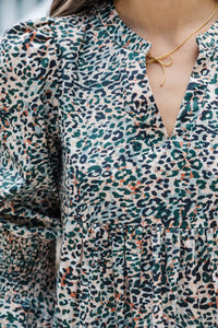 In Your Happy Place Olive Green Leopard Dress