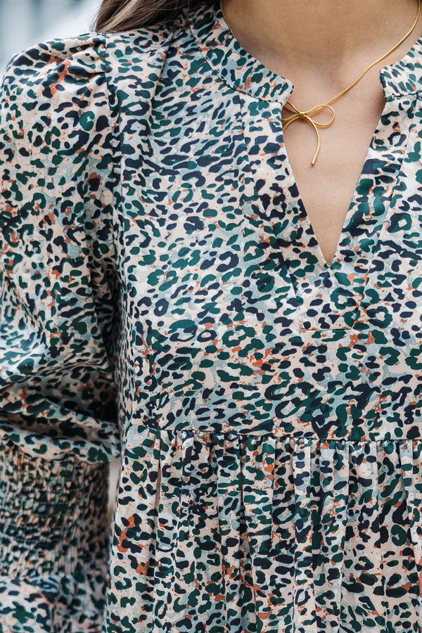 In Your Happy Place Olive Green Leopard Dress