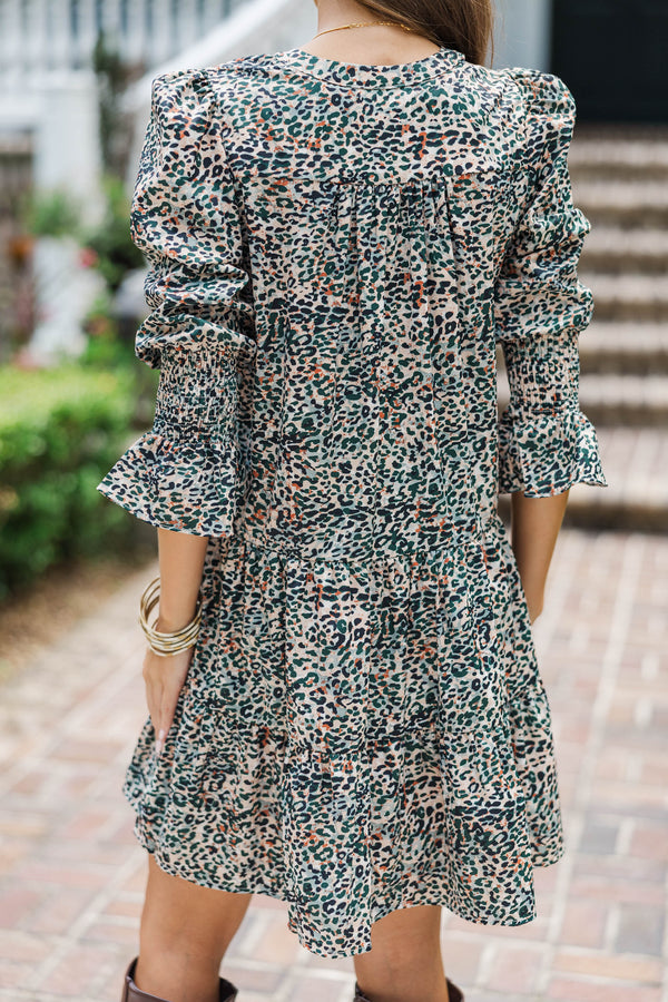 In Your Happy Place Olive Green Leopard Dress