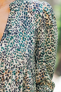 In Your Happy Place Olive Green Leopard Dress