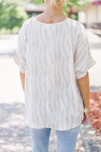 Just Say So Taupe Brown Tiger Stripe Blouse