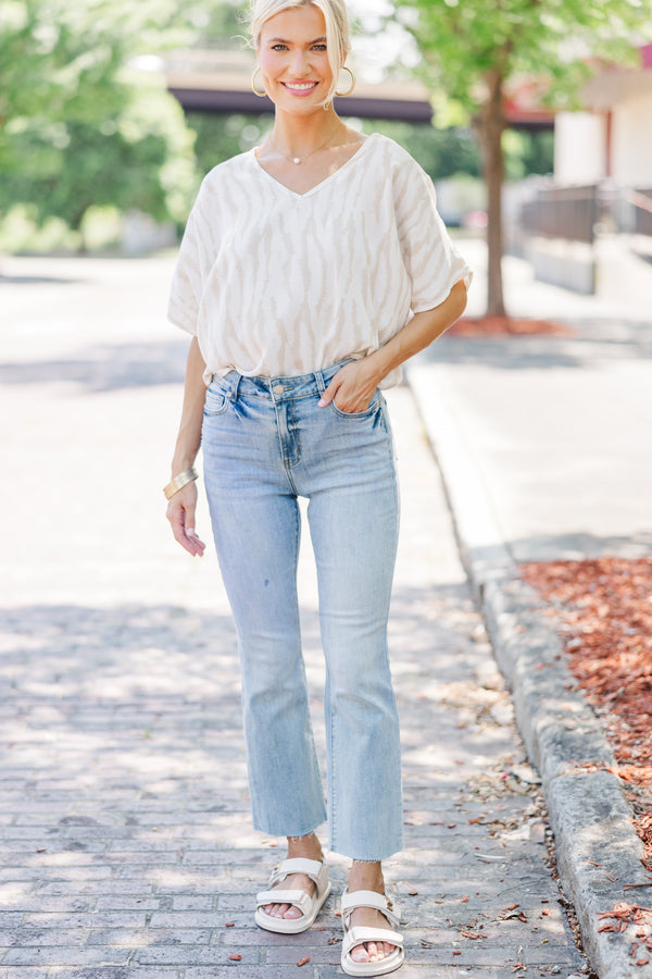 Just Say So Taupe Brown Tiger Stripe Blouse