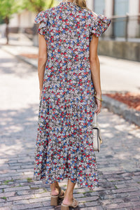 Just For Today Red Ditsy Floral Midi Dress