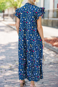 Just For Today Navy Blue Floral Midi Dress