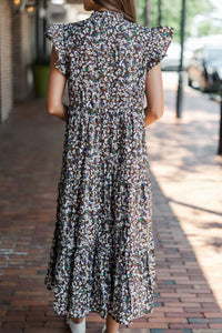 Just For Today Brown Ditsy Floral Midi Dress