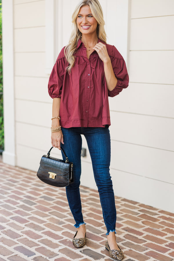 Better Than You Know Brick Red Puff Sleeve Blouse