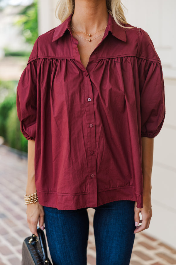 Better Than You Know Brick Red Puff Sleeve Blouse