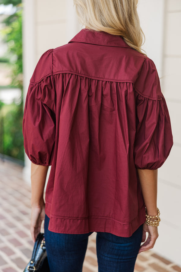 Better Than You Know Brick Red Puff Sleeve Blouse