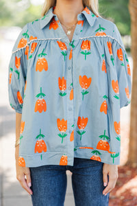 Always And Forever Blue Floral Blouse