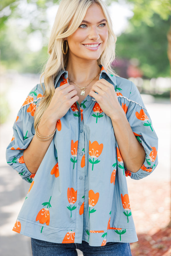 Always And Forever Blue Floral Blouse