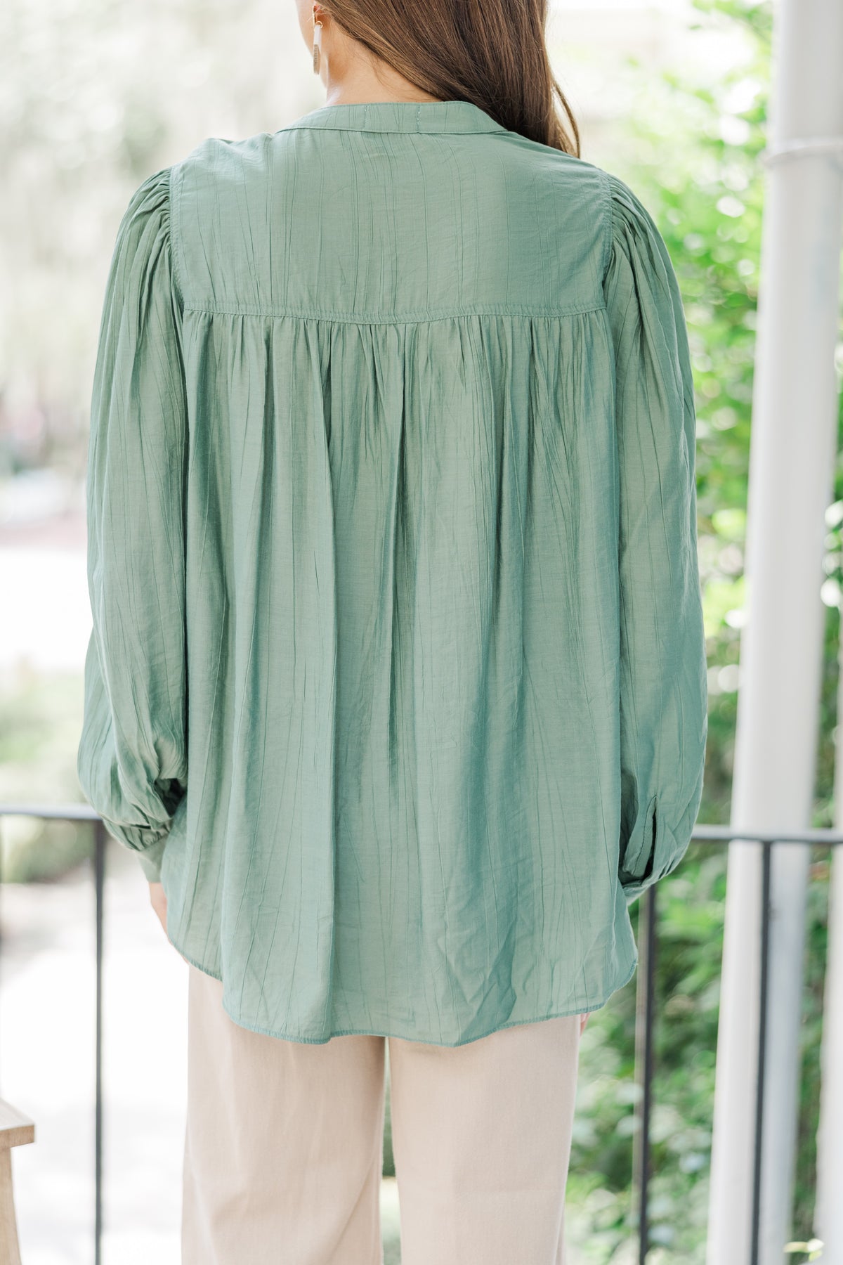 Olive Dolman Sleeve Button Down Blouse