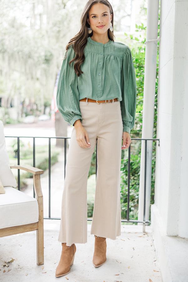 Show It Off Olive Green Button Down Blouse