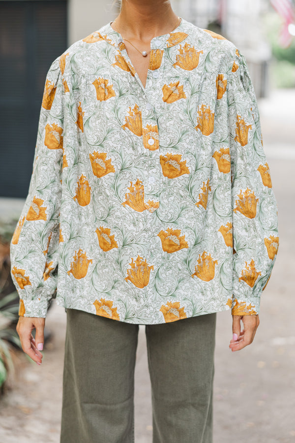 Show It Off Cream Floral Button Down Blouse