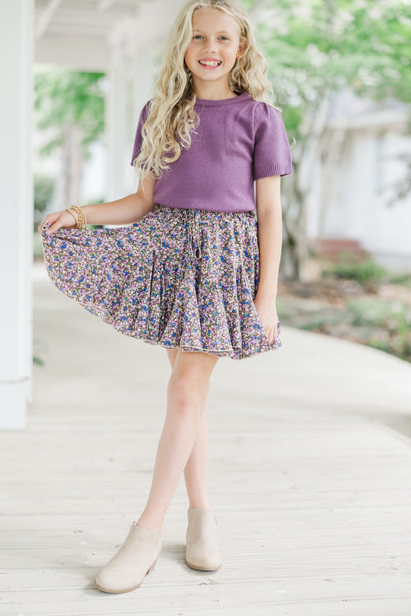 Girls: Look Your Way Blue/Purple Ditsy Floral Ruffled Skort