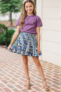 Girls: Work Of Art Plum Purple Short Sleeve Sweater