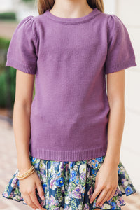 Girls: Work Of Art Plum Purple Short Sleeve Sweater