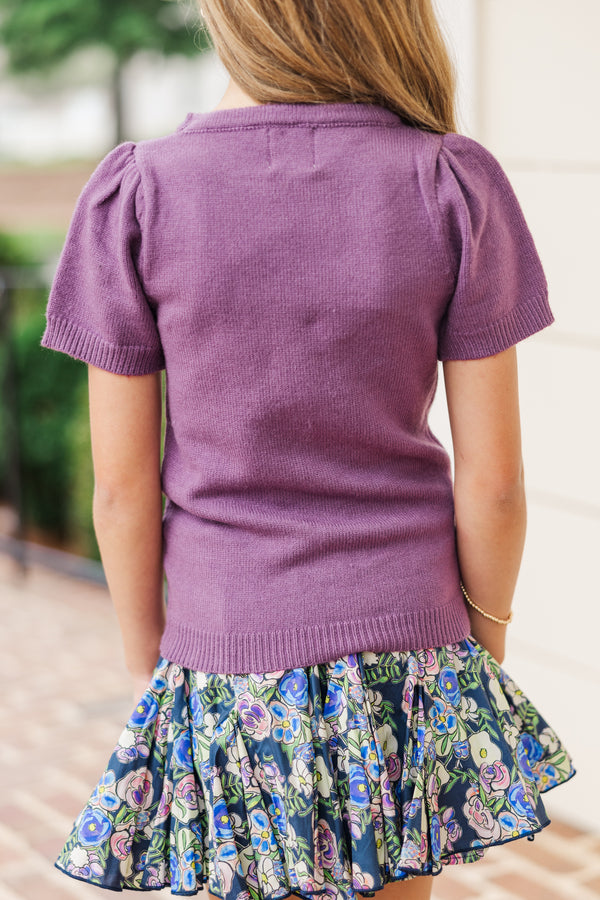 Girls: Work Of Art Plum Purple Short Sleeve Sweater