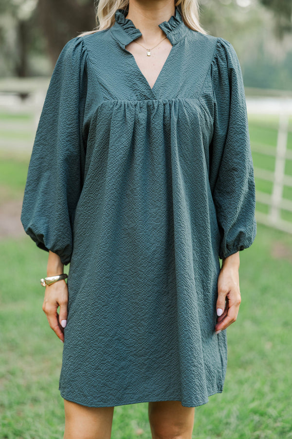Above And Beyond Olive Green Textured Shift Dress