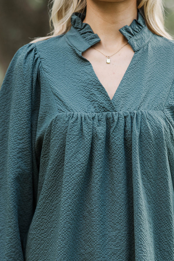 Above And Beyond Olive Green Textured Shift Dress