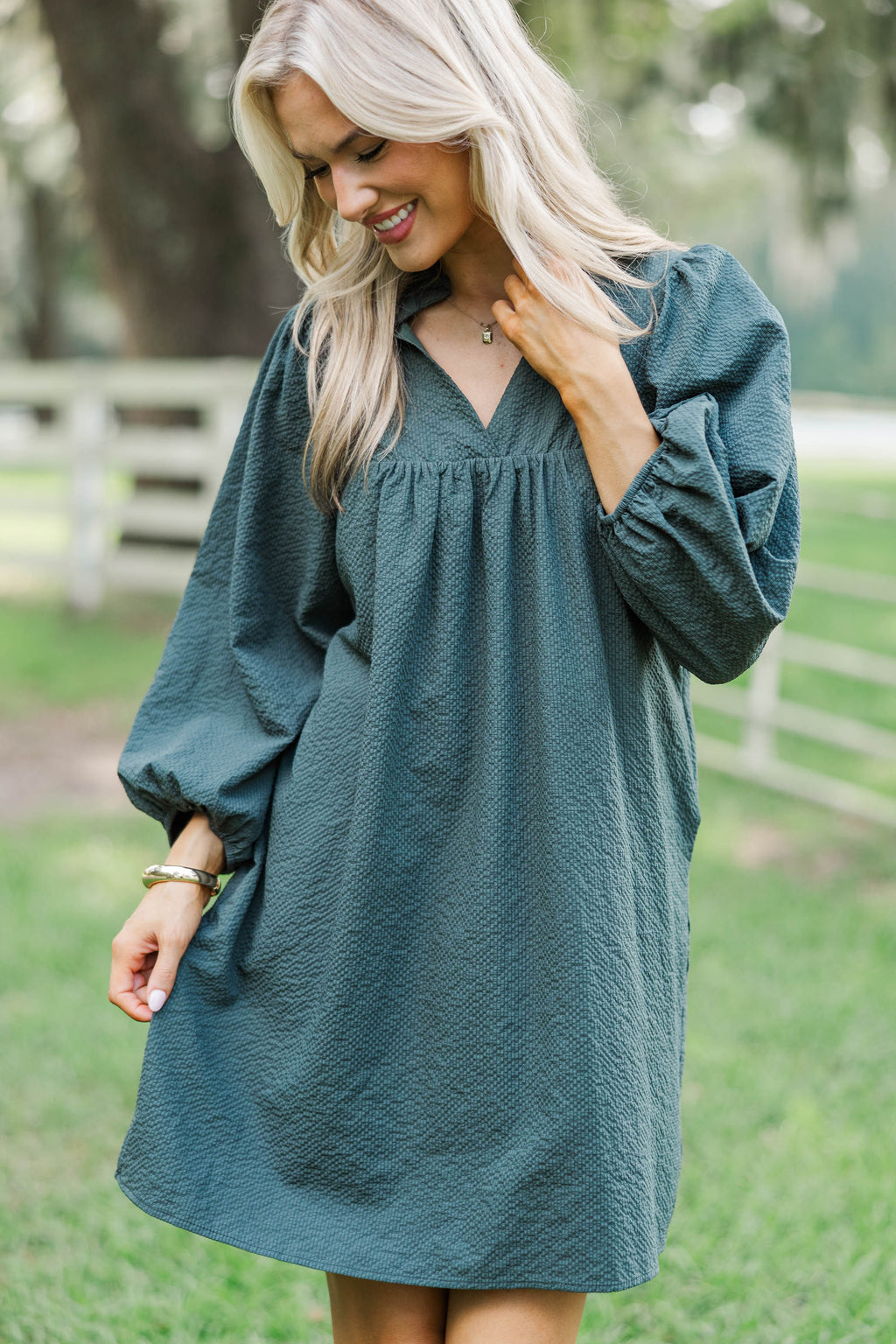 Above And Beyond Olive Green Textured Shift Dress, Medium - The Mint Julep Boutique