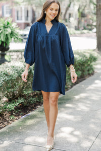 Above And Beyond Navy Blue Textured Shift Dress