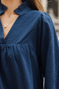 Above And Beyond Navy Blue Textured Shift Dress