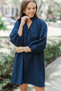 Above And Beyond Navy Blue Textured Shift Dress