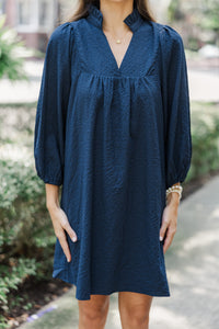 Above And Beyond Navy Blue Textured Shift Dress