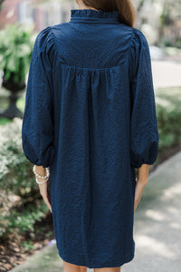 Above And Beyond Navy Blue Textured Shift Dress